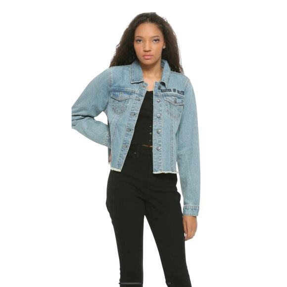Harry Potter Deathly Hallows Master Of Death Crop Denim Jacket Raw Hem M - Picture 4 of 7